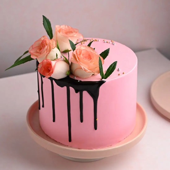 Enchanting Pink Rose Cake