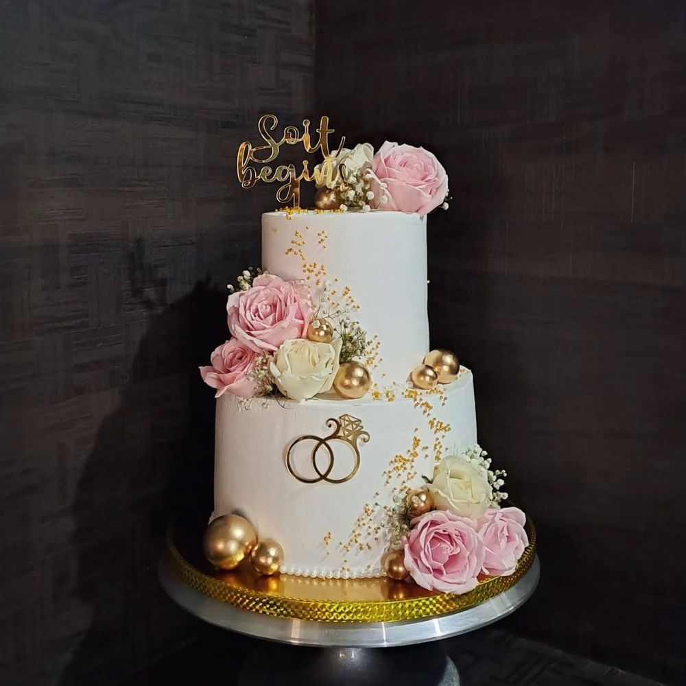 Golden Vows Wedding Cake